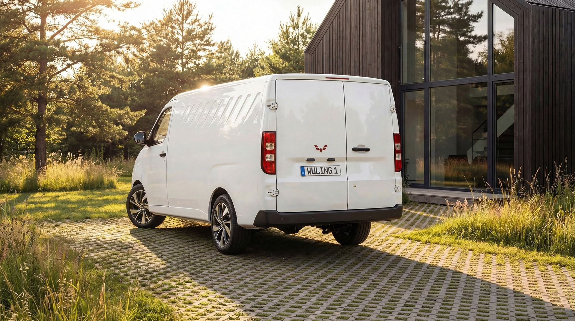 Atlas parked outside modern home